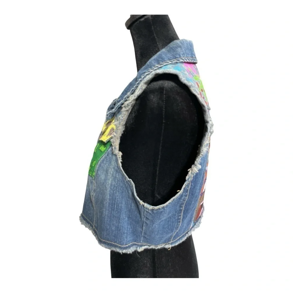 HIGHWAY JEANS Upcycle Blue Front Denim Jean Vest XL Juniors Nickelodeon